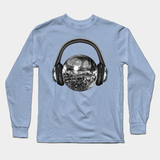 Silver Disco Ball with Headphones Long Sleeve T-Shirt by Art by Deborah Camp